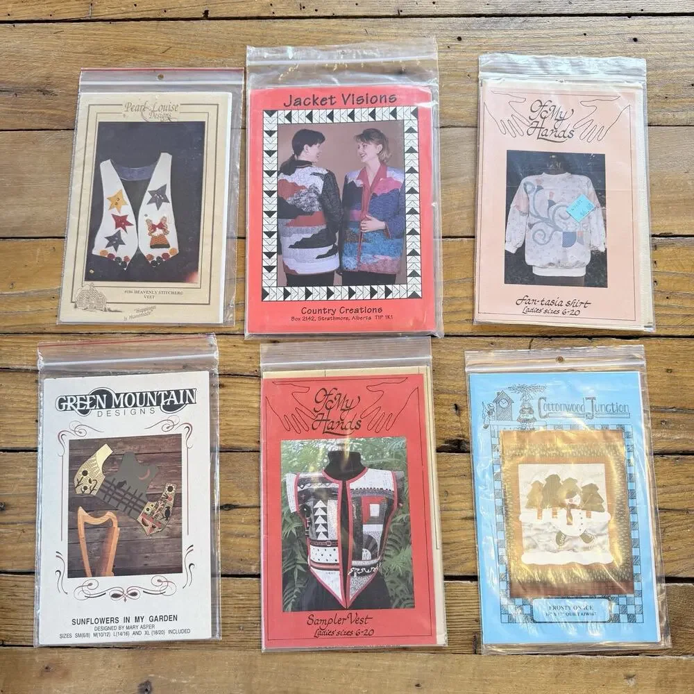 Vintage Quilt Sewing Patterns Lot Vest Jacket Applique Country Craft 90s 6 Pc